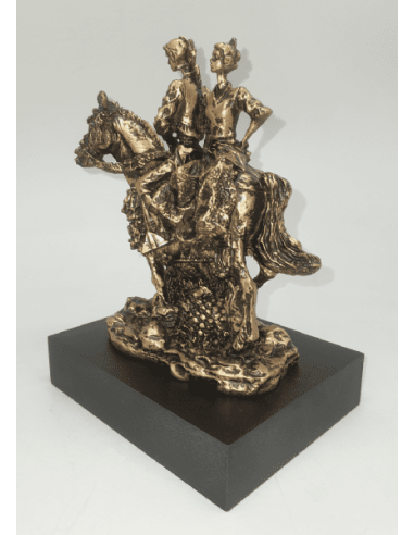 Figura de grupo fallero en acabado dorado envejecido con peana negra – 19 cm Descripción