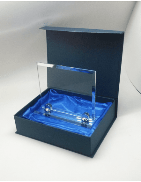 Placa de cristal personalizada con grabado a color y estuche