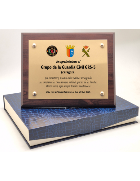 Placas de Homenaje dorada rectangular Guardia Civil, Grabadas y en color. Todos los precios. Valencia