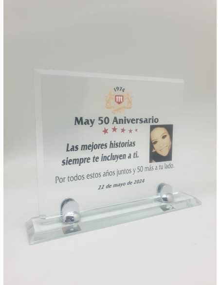 Placa de cristal personalizada con grabado a color y estuche