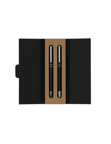 Set Bolígrafo y Roller de Aluminio Reciclado Negro Mate con grabado