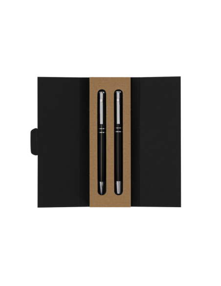 Set Bolígrafo y Roller de Aluminio Reciclado Negro Mate con grabado
