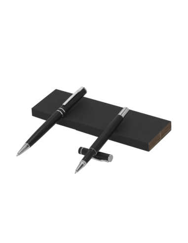 Set Bolígrafo y Roller de Aluminio Reciclado Negro Mate con grabado