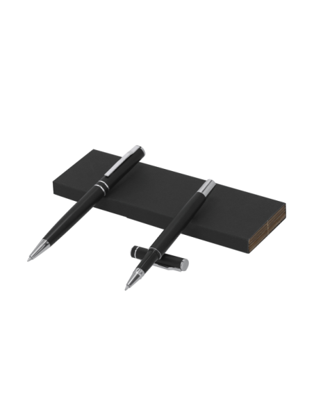 Set Bolígrafo y Roller de Aluminio Reciclado Negro Mate con grabado