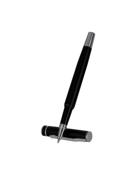 Set Bolígrafo y Roller de Aluminio Reciclado Negro Mate con grabado