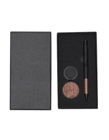 Set Premium Madera de Nogal con Bolígrafo y Llavero con grabado