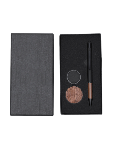 Set Premium Madera de Nogal con Bolígrafo y Llavero con grabado