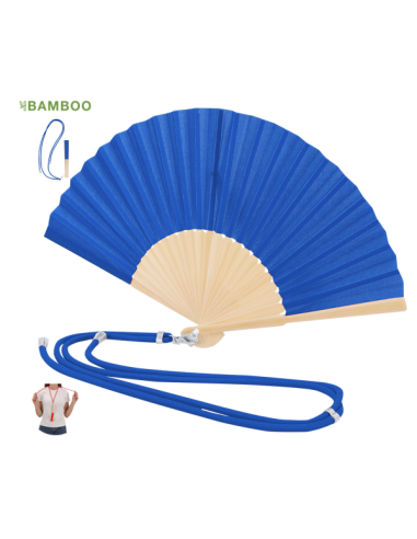 Abanico de Bambú y Poliéster con Mosquetón - Ligero con grabado