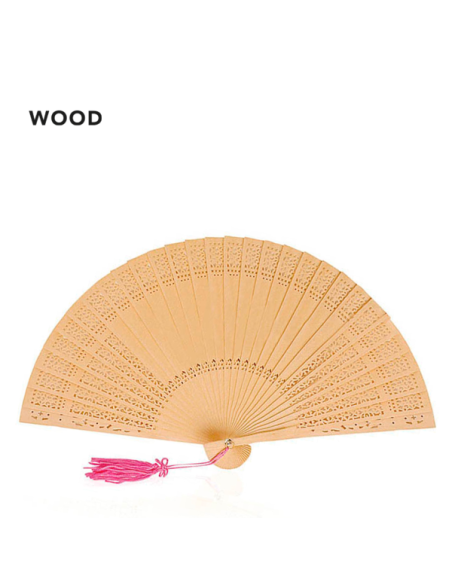 Abanico de Madera Natural Troquelada con Pompom y grabado