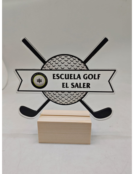 Trofeos de golf personalizados Grabado a color y peana de madera