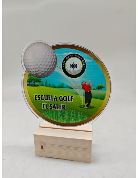 Trofeos de golf personalizados Grabado a color y peana de madera