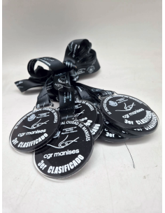 Medallas de acrilico personalizadas 70 mm con Grabado a Color y cinta personalizada